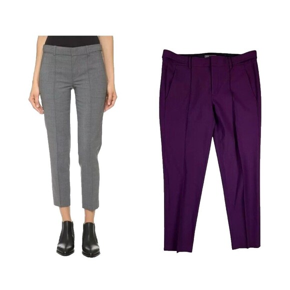 Vince Pintucked Seam Side-Tab Crop Pants  Size 6  Eggplant Stretch Wool Blend - Picture 1 of 13